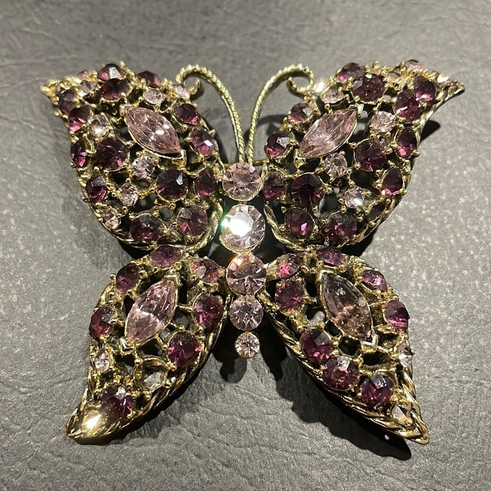 Purple pink huge butterfly brooch